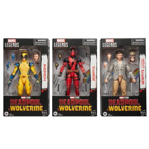 Deadpool & Wolverine Marvel Legends 6-Inch Action Figures, all three figures in packaging